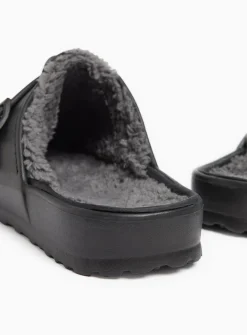 Black Faux Leather Fleece Lined Clogs 8