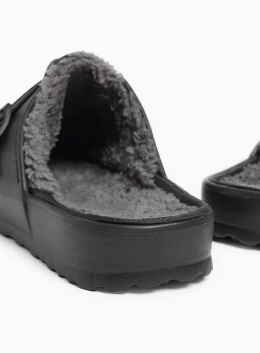 Black Faux Leather Fleece Lined Clogs 8