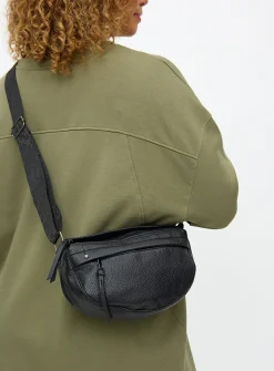 Black Faux Leather Half Moon Camera Bag One Size
