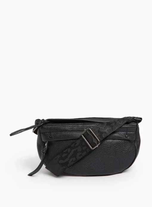 Black Faux Leather Half Moon Camera Bag One Size