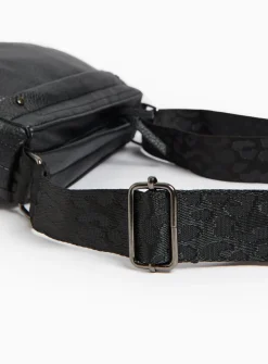 Black Faux Leather Half Moon Camera Bag One Size
