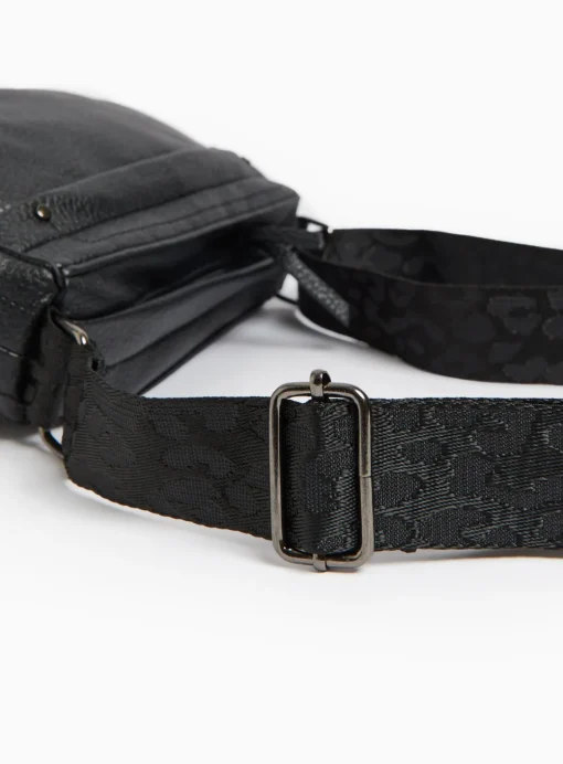 Black Faux Leather Half Moon Camera Bag One Size