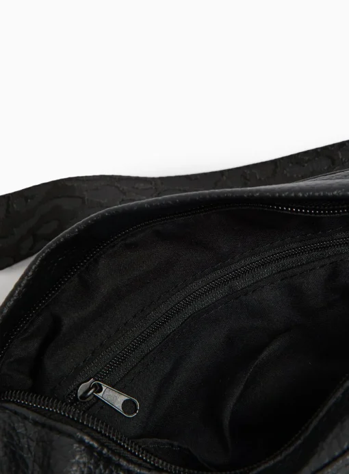 Black Faux Leather Half Moon Camera Bag One Size