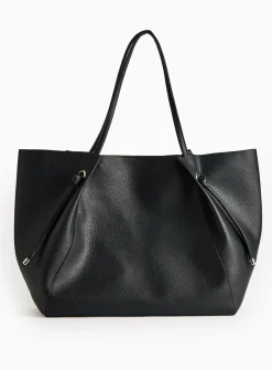 Black Faux Leather Pleat Shopper Bag One Size