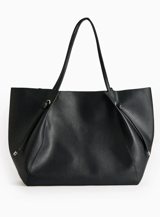 Black Faux Leather Pleat Shopper Bag One Size