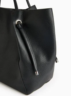 Black Faux Leather Pleat Shopper Bag One Size