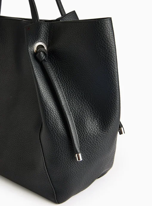 Black Faux Leather Pleat Shopper Bag One Size