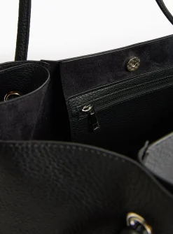 Black Faux Leather Pleat Shopper Bag One Size