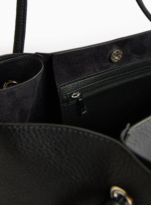 Black Faux Leather Pleat Shopper Bag One Size