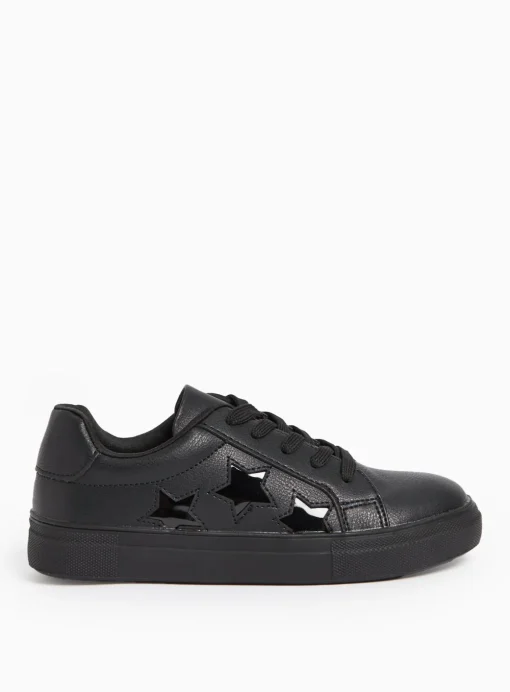 Black Faux leather Star Detail School Trainers 7 Infant