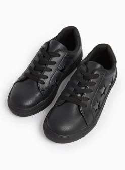 Black Faux leather Star Detail School Trainers 7 Infant
