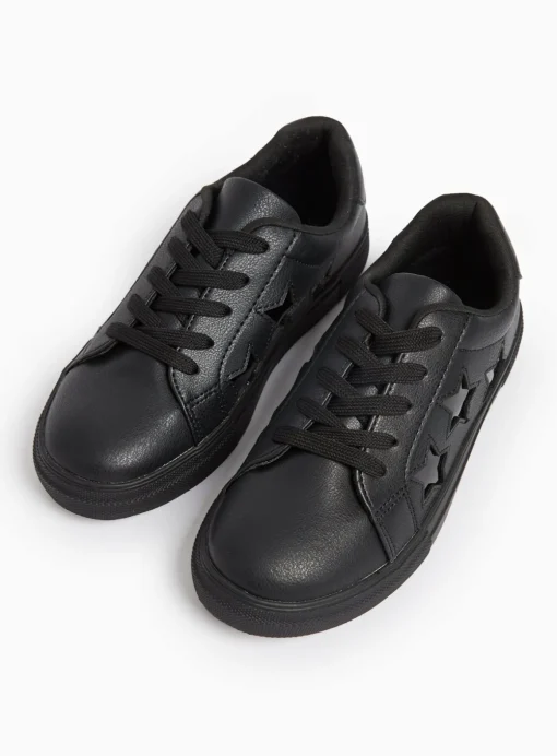 Black Faux leather Star Detail School Trainers 7 Infant