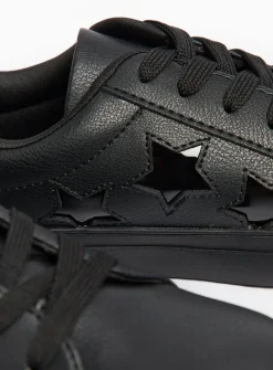 Black Faux leather Star Detail School Trainers 7 Infant