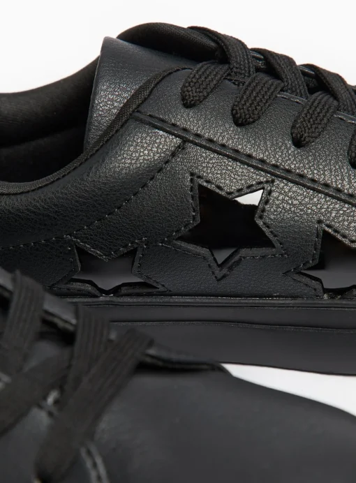 Black Faux leather Star Detail School Trainers 7 Infant