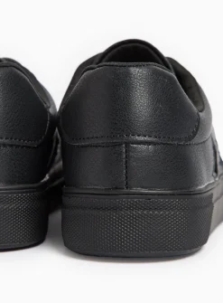 Black Faux leather Star Detail School Trainers 7 Infant