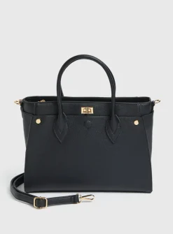 Black Faux Leather Tote Bag One Size