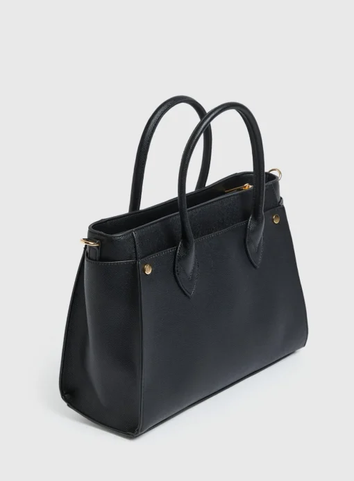 Black Faux Leather Tote Bag One Size