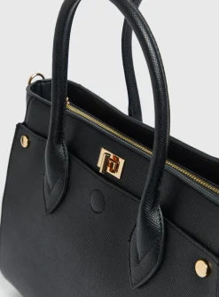 Black Faux Leather Tote Bag One Size