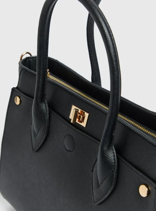 Black Faux Leather Tote Bag One Size