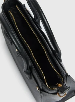 Black Faux Leather Tote Bag One Size