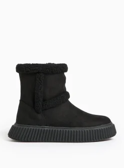 Black Faux Suede Borg Detail Boots 9 Infant