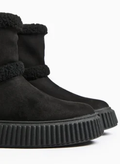 Black Faux Suede Borg Detail Boots 9 Infant