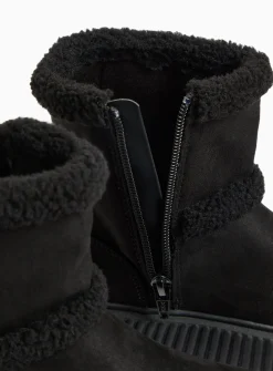 Black Faux Suede Borg Detail Boots 9 Infant