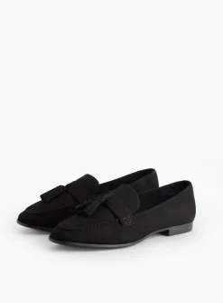 Black Faux Suede Tassel Loafers 7