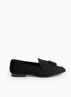 Black Faux Suede Tassel Loafers 7