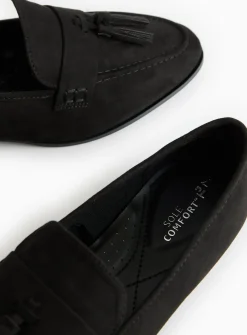 Black Faux Suede Tassel Loafers 7