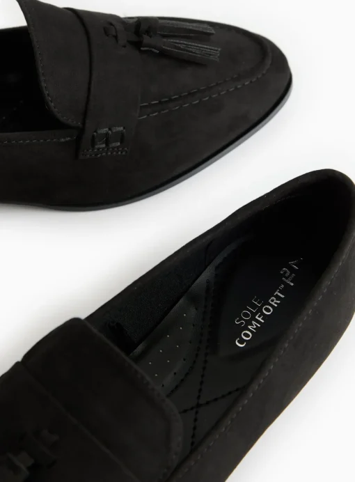 Black Faux Suede Tassel Loafers 7