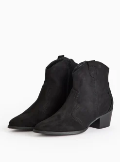 Black Faux Suede Western Ankle Boots 4