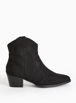 Black Faux Suede Western Ankle Boots 4