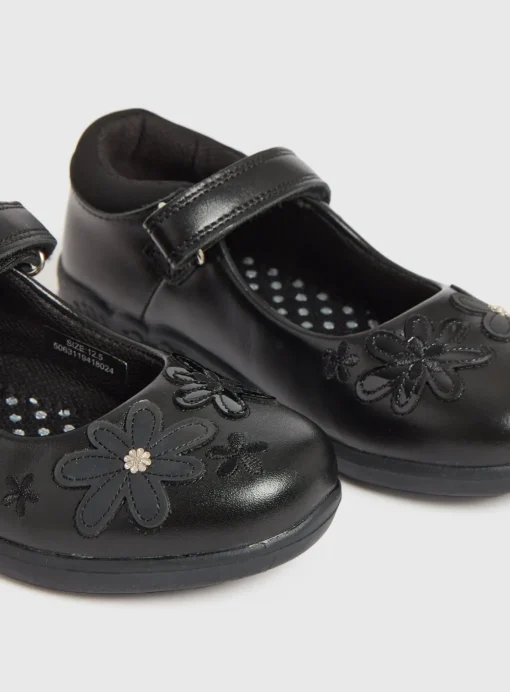Black Floral Mary Jane Shoes 8.5 Infant