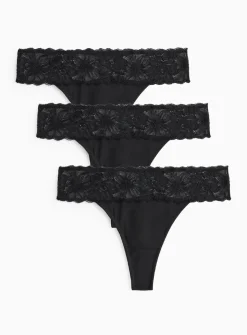 Black Flower Lace Thong 3 Pack 18
