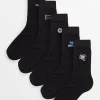 Black Football Embroidered Ankle Socks 5 Pack 6-8.5