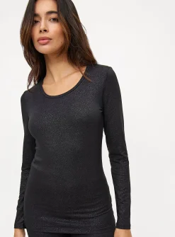 Black Glitter Medium-Warmth Thermal Long Sleeve Top M