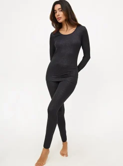 Black Glitter Medium-Warmth Thermal Long Sleeve Top M