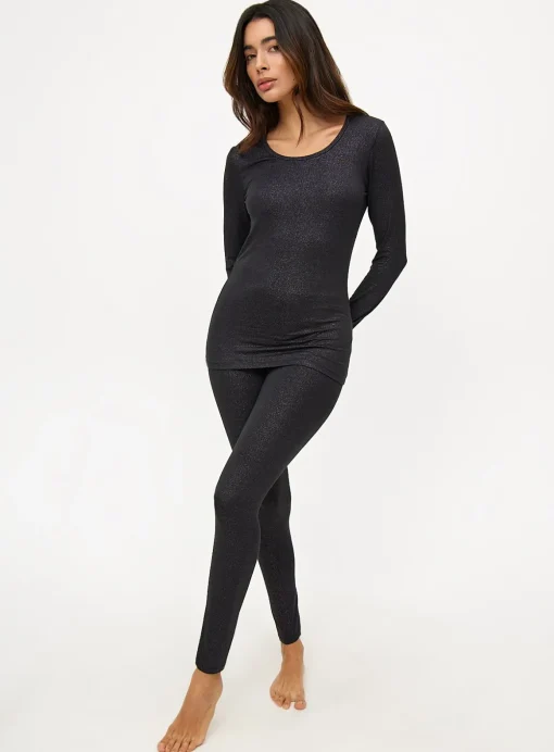 Black Glitter Medium-Warmth Thermal Long Sleeve Top M