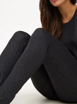 Black Glitter Medium-Warmth Thermal Leggings S