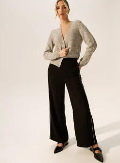 Black Glitter Side-Stripe Wide Leg Trousers 18L