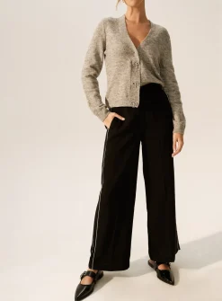 Black Glitter Side-Stripe Wide Leg Trousers 18L