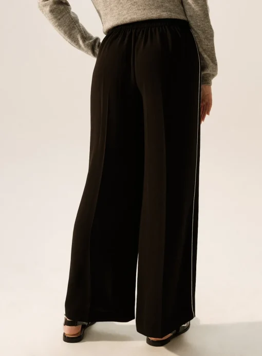 Black Glitter Side-Stripe Wide Leg Trousers 18L