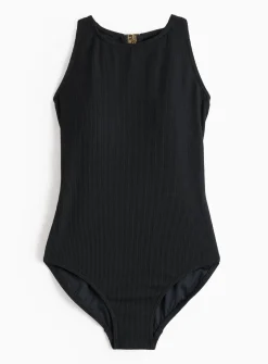 Black High Neck Textured Swimsuit 16