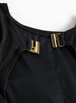 Black High Neck Textured Swimsuit 16