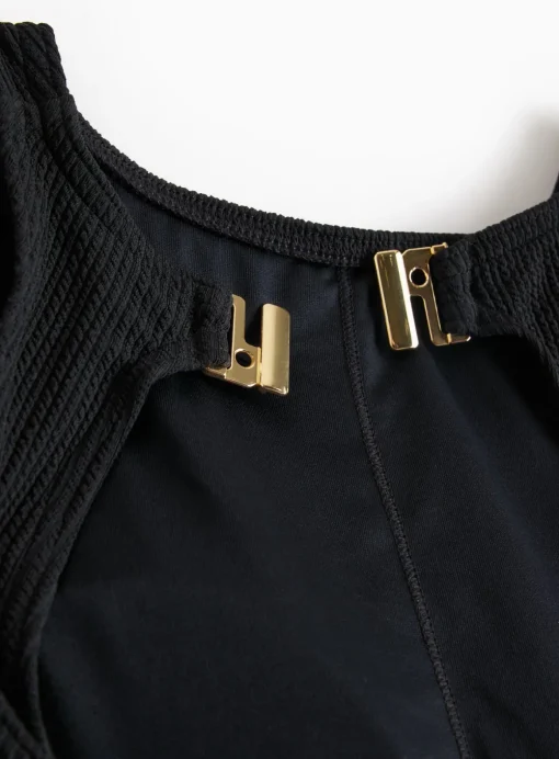 Black High Neck Textured Swimsuit 16