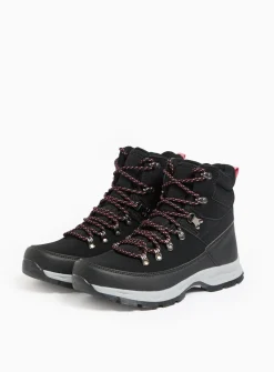 Black Lace-Up Pink Detail Hiker Boots 6