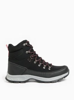 Black Lace-Up Pink Detail Hiker Boots 6
