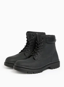 Black Lace-Up Worker Boots 12