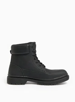 Black Lace-Up Worker Boots 12